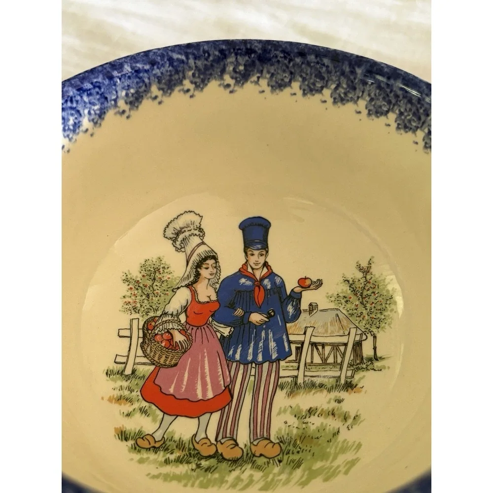 French Folk Art Breton Bowls And Cafe Any Lait Cup Handpainted And Signed Blue